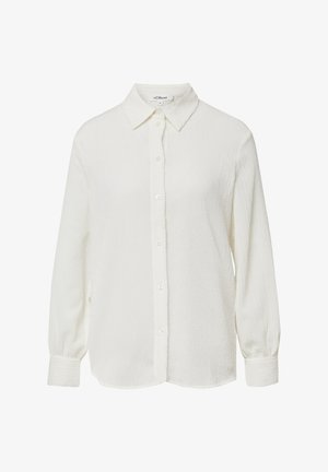 Pika tekstuuriga valge pika varrukaga bluus, nööpidega esiosa, terava krae ja mansettidega varrukad, suurus 36, brändilt s.Oliver.