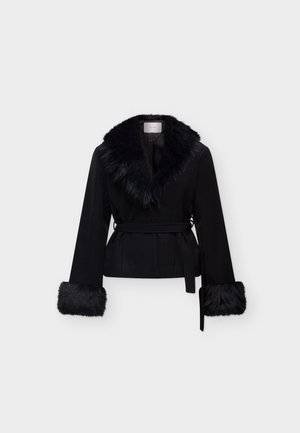 VILA, VIMETIL BELTED SHORT COAT - Κλασικό παλτό - black