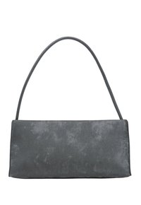 Grijze nep leren handtas met een rechthoekige vorm, een smalle schouderriem en een gladde textuur. Geen zichtbare hardware of accenten.