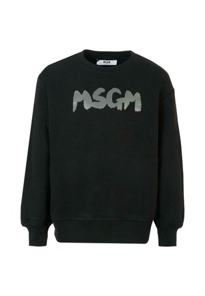 Felpa nera in cotone, con collo a giro e maniche lunghe. Il davanti presenta un grande logo argentato a pennellate che riporta la scritta "MSGM."