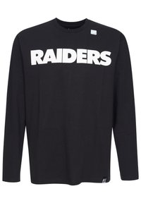 Svart långärmad t-shirt med "RAIDERS" tryckt i stora vita bokstäver över bröstet. Mjuk bomullsmaterial, rundad halsdesign.