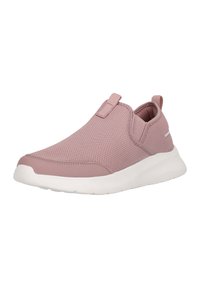 Rosa slip-on träningsskor med meshövre, vadderad krage och elastiska insatser. Har en vit gummisula för dämpning.
