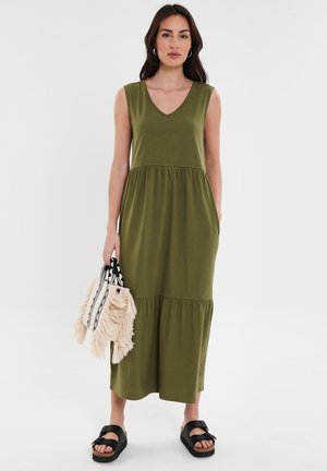 BYERS TIERED - Jersey dress - olive