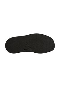 Sort skosål med struktureret overflade, trekantet logo detaljer og let afrundede kanter. Fremstillet af slidstærkt gummimateriale.
