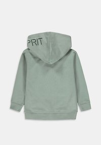 Zelená mikina s kapucí vyrobená z měkké látky, na zadní straně s velkým potiskem "SPIRIT", s žebrovanými manžetami a spodním lemem pro pohodlné nošení.