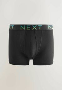 Boxeri pentru bărbați negri, confecționați dintr-un material moale. Caracteristici un brâu în gradient verde și albastru, cu logo-ul "NEXT". Design cu buzunar în față inclus.