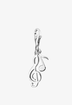 Silberner Musiknotenanhänger mit Violinschlüssel und Achtelnote, glatter Textur und poliertem Finish mit sicherem Verschluss.