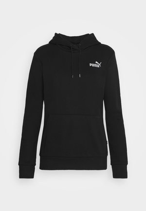 Sweat à capuche noir Puma avec poche avant, capuche à cordon et logo Puma blanc sur la poitrine gauche.