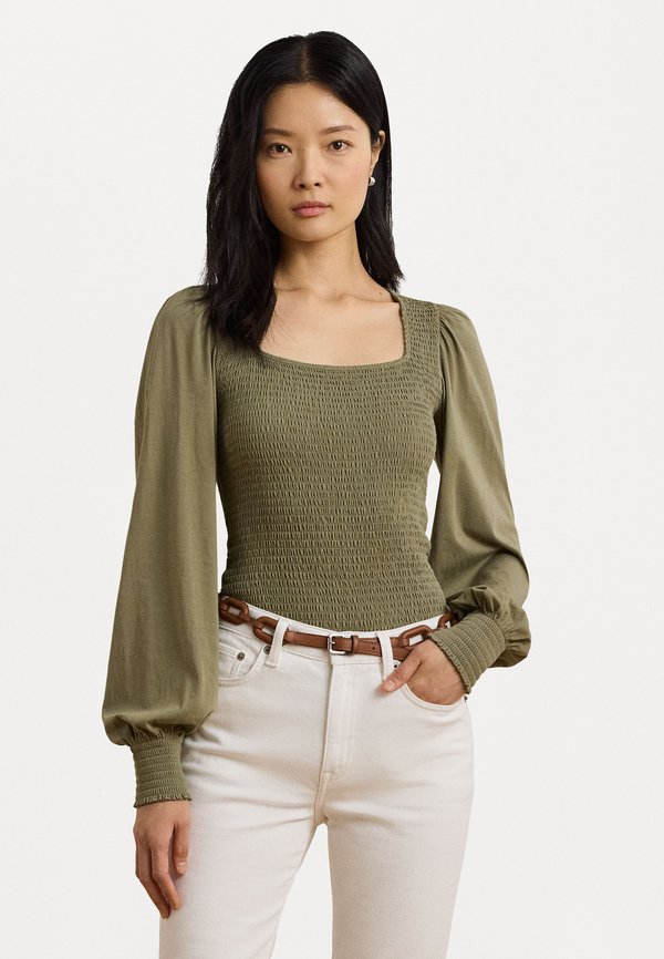 SMOCKED JERSEY BLOUSON SLEEVE TOP - Long sleeved top