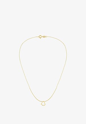 Naszyjnik z łańcuszkiem w kolorze złota z zawieszką w kształcie serca, ozdobioną małym osadzonym kamieniem szlachetnym. Prosty, delikatny design odpowiedni do codziennego noszenia.