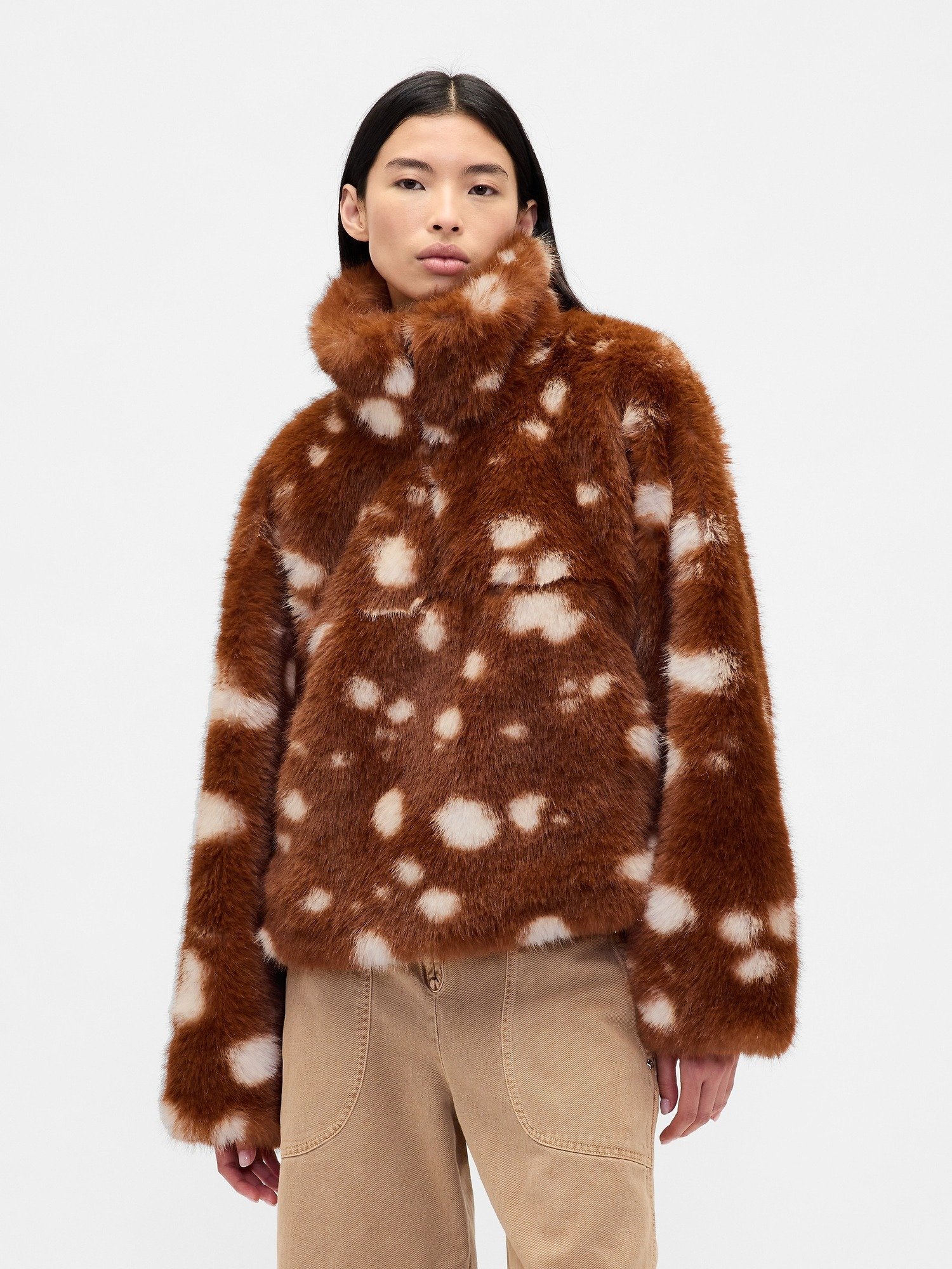 GAP GAP SANDY LIANG SPOTTED VEGAN FUR HALF-ZIP PULLOVER - Fleece