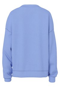 Sweat-shirt bleu clair à manches longues avec col ras du cou, vu de dos, avec poignets et ourlet côtelés.
