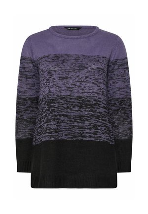 Jersey de punto con un diseño degradado en tonos morados y negros, cuello redondo y mangas largas. Tejido texturizado con un acabado suave.
