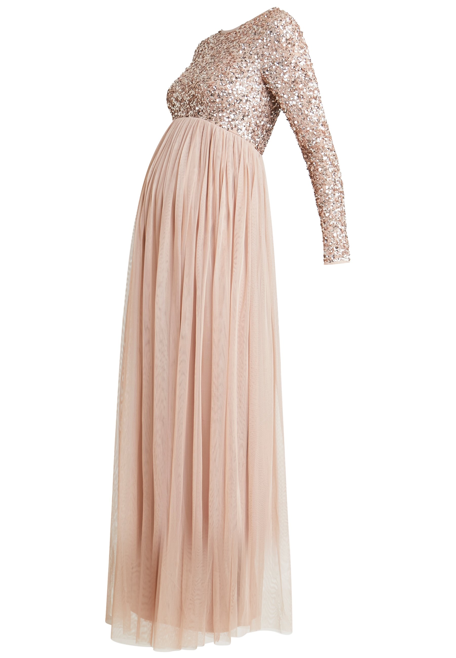 maya maternity maxi dress with delicate sequin and tulle skirt