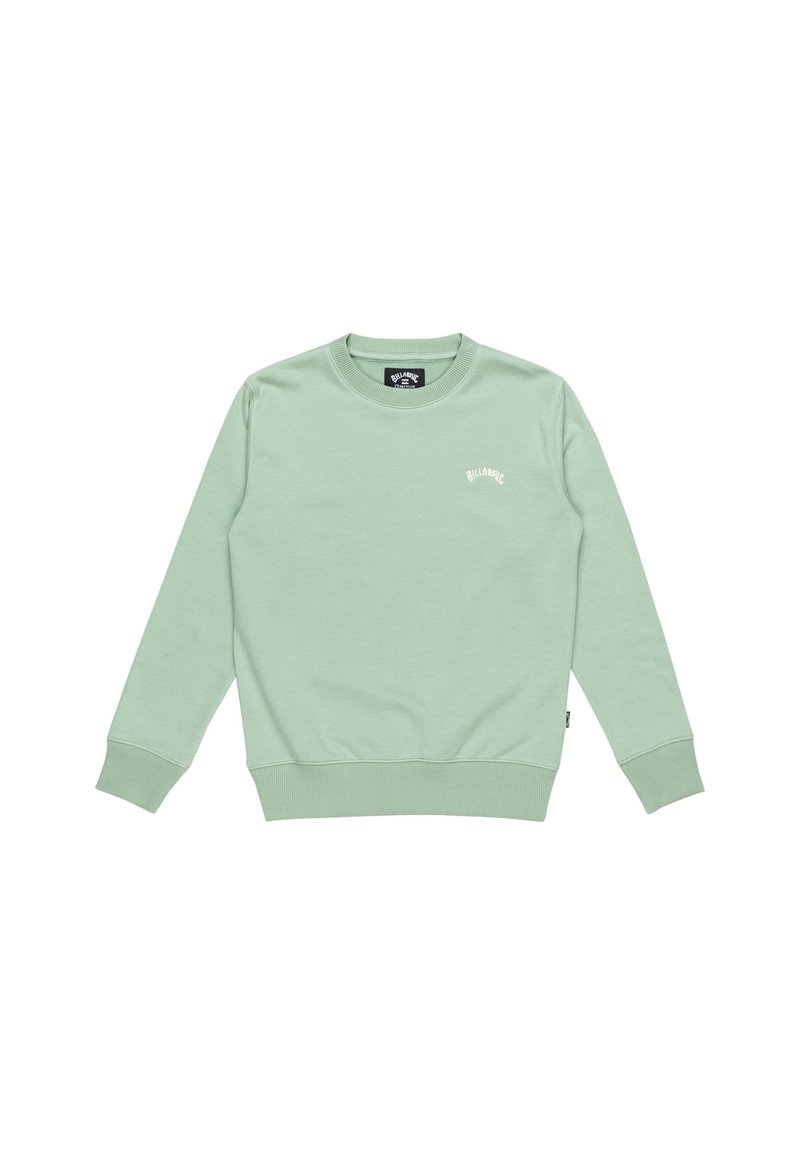 Felpa verde chiaro con collo tondo realizzata in un mix di cotone. Presenta polsini e orlo a costine, con un piccolo logo bianco sul petto.