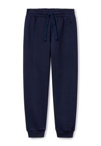 Marineblaue Jogginghosen mit elastischem Bund, verstellbarem Kordelzug, gerippten Bündchen und dezentem gesticktem Logo am oberen linken Oberschenkel.