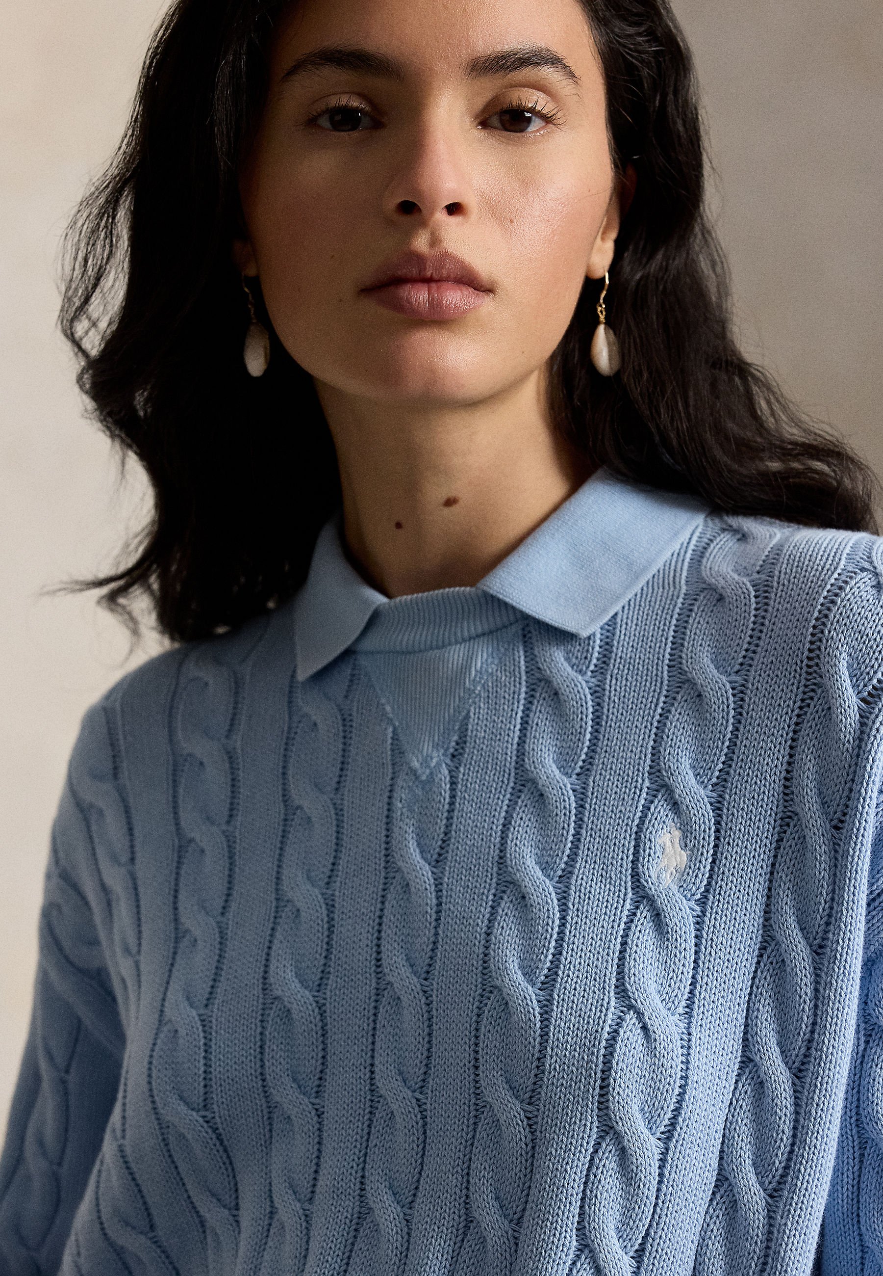 Polo Ralph Lauren CABLE-KNIT COTTON POLO-COLLAR SWEATER - Jumper