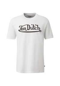 Witte katoenen t-shirt met een zwart scriptlogo "Von Dutch" op de voorkant, ronde halslijn, korte mouwen en een ontspannen pasvorm.