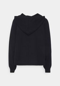 Sweat à capuche noir à manches longues avec poignets et ourlet côtelés, présenté de dos sur un fond clair uni.