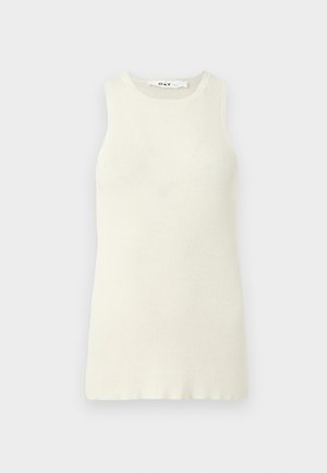 Särgita kreemjas värvi kampsun, mis on valmistatud ribakangast. Omab ümmargust kaelust ja lähedalt keha külge boksivat disaini. Ei ole nähtavaid mustreid ega aksessuaare.