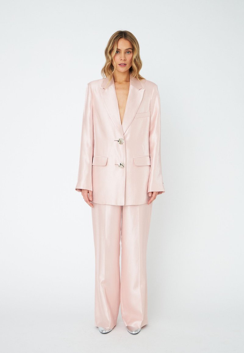 strapless open back dress Pink Boucle Long Sleeve Blazer Mini Dress