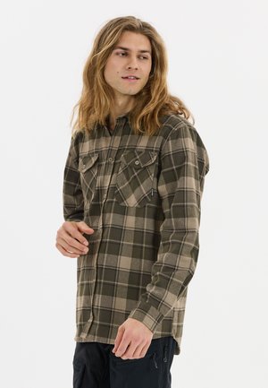Langemouwen geruite shirt in groen en beige, met twee borstzakken en een knoopsluiting bij de kraag. Zachte stof met een gestructureerde uitstraling.