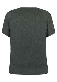 Tmavě šedé tričko s krátkým rukávem vyrobené z měkkého materiálu. Rovný střih s kulatým výstřihem a mírně zakřiveným spodním lemem vzadu.