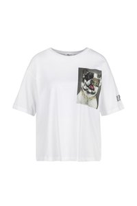Weißes Baumwoll-T-Shirt mit kurzen Ärmeln, ausgestattet mit einem Grafikdruck eines Hundes mit einer goldenen Kette auf der linken Brust und "REPLAY" auf dem Ärmel gedruckt.