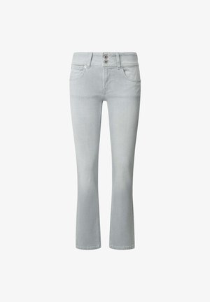 Ljust grå jeans med en utsvängd benstil, med knappstängning, femficksdesign och subtila sömdetaljer.