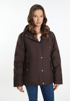 Braune, kapuzenjacke mit silbernen Verzierungen, einem Reißverschluss vorne und Seitentaschen. Verfügt über eine strukturierte Oberfläche und eine lockere Silhouette.
