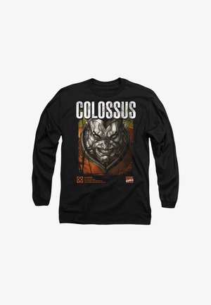 Black long-sleeve shirt featuring a graphic design of a character's face with the text "COLOSSIUS" above, set against an orange and green background.