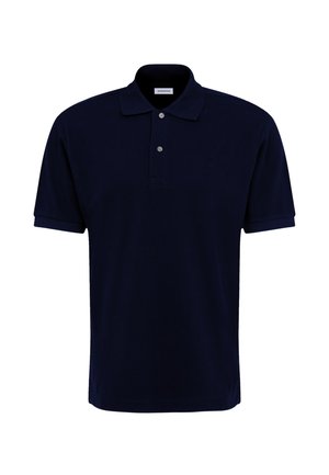 Polo shirt blu navy in cotone, con colletto, maniche corte, pattina con due bottoni e orlo dritto.