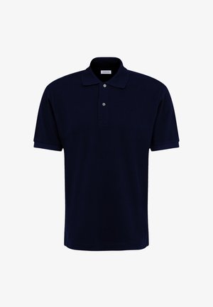 Navy blauwe poloshirt van katoen, met een kraag, korte mouwen, een twee-knopen sluiting en een rechte zoom.