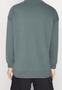 Grön sweatshirt med långa ärmar, ribbade muddar och nederkant. Enkel design, tillverkad av mjukt tyg med en slät yta, inga synliga mönster.