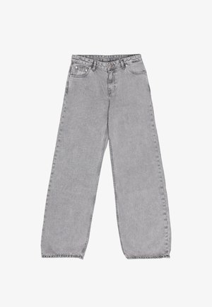 Grijze wijde jeans van denim, met een klassieke vijf-pocketontwerp en een hoge taille, met subtiele vervaging en stikseldetails.