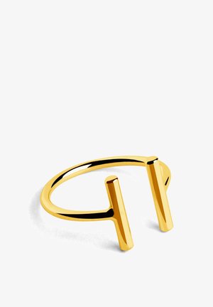 Bague ouverte en ton or dotée d'un design minimaliste avec deux barres verticales comme accents, texture lisse et finition polie.