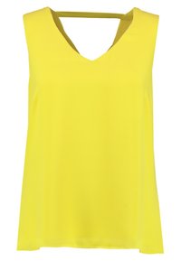 Blouse sans manches jaune vif avec col en V et une sangle horizontale au niveau du haut du dos.