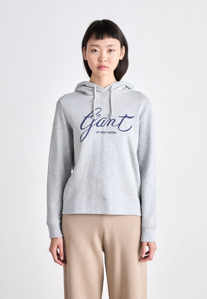 GANT SCRIPT HOODIE - Sweatshirt - light grey melange