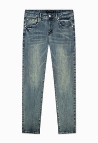 Blauwe spijkerbroek van denim met een vervaagde afwerking, rechte pijp, lichte slijtage aan de voorkant en vijf-pocket stijl.