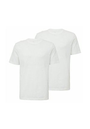 Two plain white short-sleeve crewneck T-shirts, displayed overlapping against a white background.