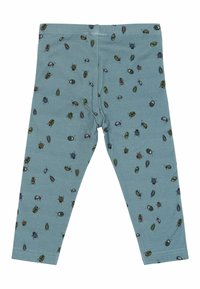 Leggings blu in morbido tessuto con un motivo generale di vari coleotteri in verde, marrone e nero. Vita elastica per il massimo comfort.