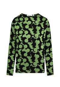 Long-sleeve shirt featuring a green and black abstract pattern, made of soft fabric with a crew neck and regular fit.