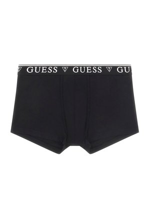 Czarne bokserki wykonane z miękkiego materiału. Posiadają czarną elastyczną talię z białym logo "GUESS" oraz dopasowany krój.