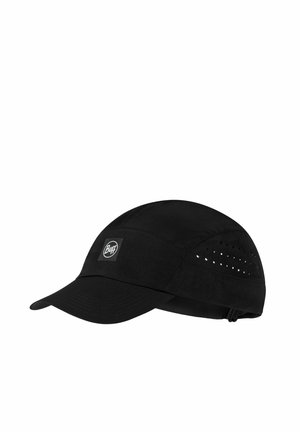 Schwarze leichte Sportkappe mit Belüftungslöchern an den Seiten und Buff-Logo vorne, entworfen für atmungsaktiven Komfort und Sonnenschutz.