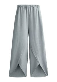 LINEN BARREL WITH ROUNDED SLITS - Kalhoty - blue grey