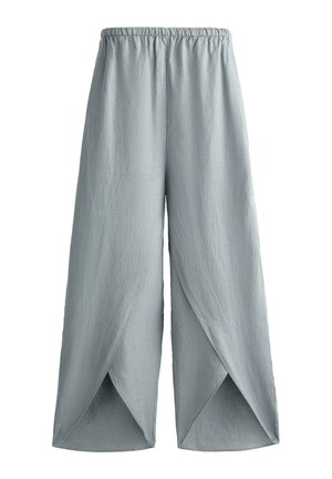OYSHO LINEN BARREL WITH ROUNDED SLITS - Trousers - blue grey