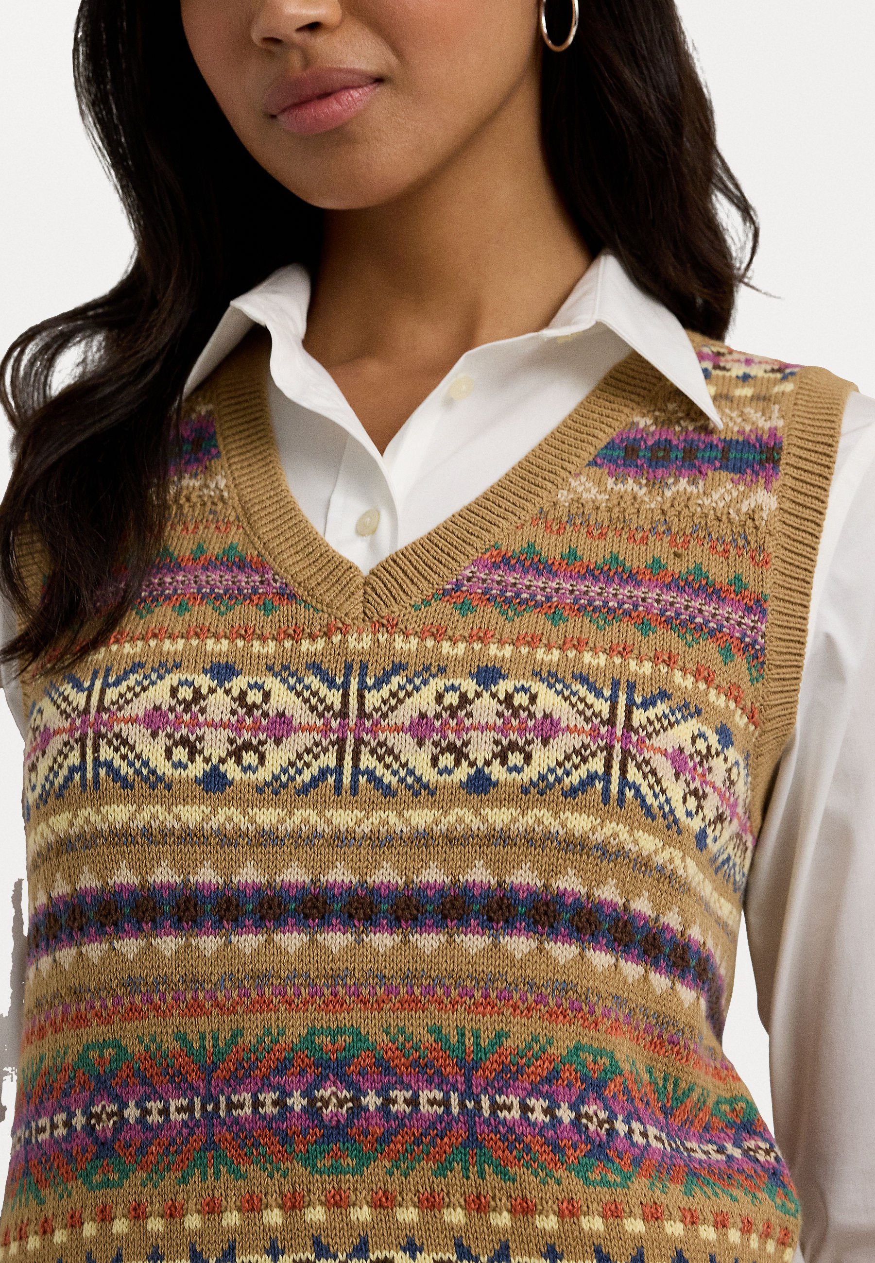 トップス cotton embroidery vest louren Lauren Ralph Lauren FAIR ISLE COTTON LINEN JUMPER WAISTCOAT