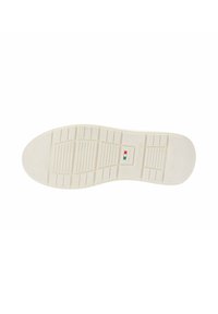 Suela de zapato blanca con agarre texturizado, marcada "Hecho en Italia", talla 37, y el nombre de la marca "NeroGiardini" grabado en la zona del talón.