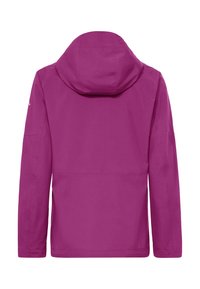 Veste à capuche violette à manches longues, vue de dos sur un fond blanc.