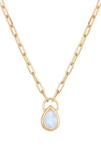 Collier en or avec des maillons allongés et un pendentif en forme de goutte en gemme irisée, monté en or.